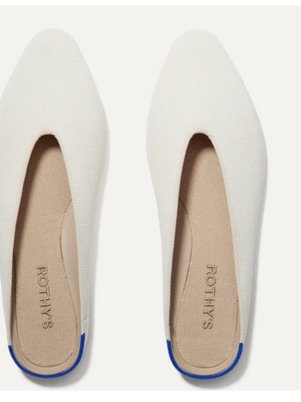 Rothy's Almond Demi Toe Slip-On Flats in Natural with Blue Accent
